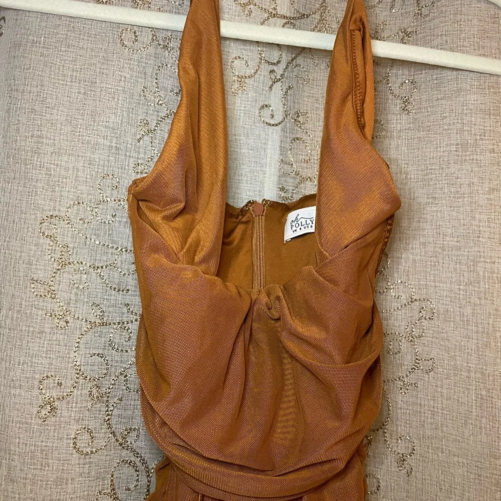 Oh Polly Rust Brown Bodycon Ruched Midi Dress – UK 4 / US 0 - Picture 4 of 5